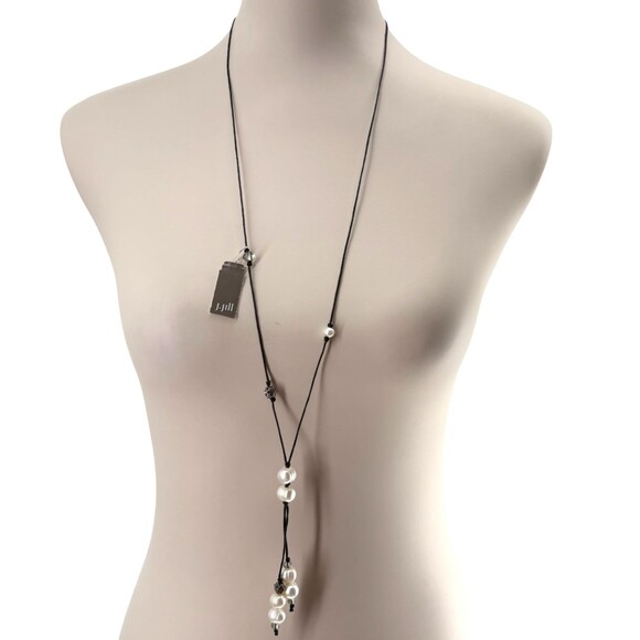 J. Jill Pearl Pavé Earrings w/ Beaded Adjustable Cord Necklace Set Y Statement - Picture 7 of 14